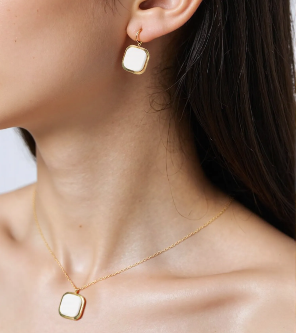 Necklace Set - White Minimal Necklace & Earrings Set (2 In 1) Absolutely Sparkle