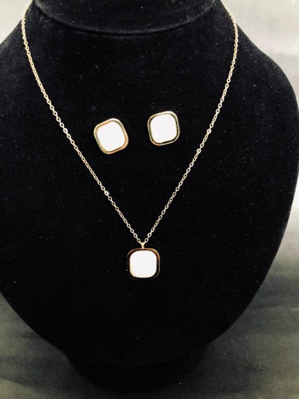 Necklace Set - White Minimal Necklace & Earrings Set (2 In 1) Absolutely Sparkle - Image 2