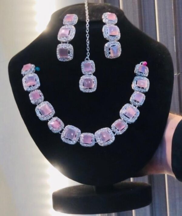 Bridal Set-Light Pink Square Diamond